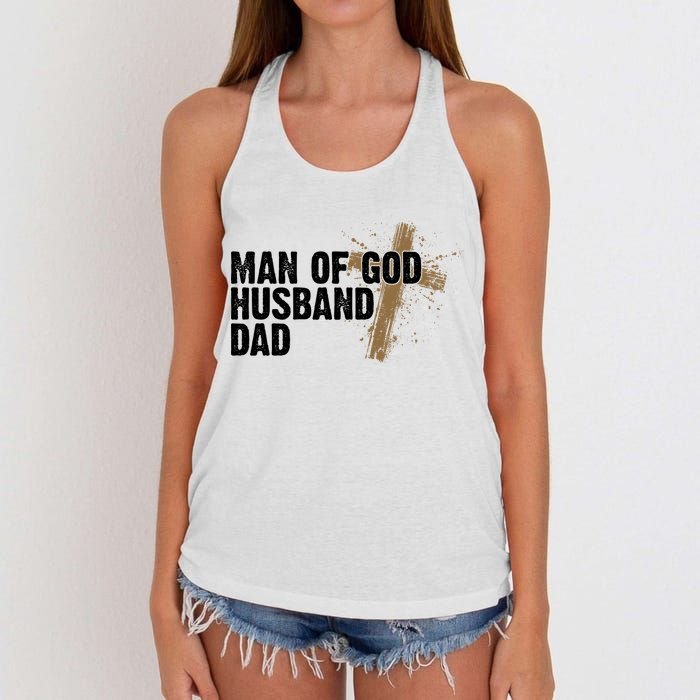 Man Of God Husband Dad Religious Cross Fathers Day Women's Knotted Racerback Tank