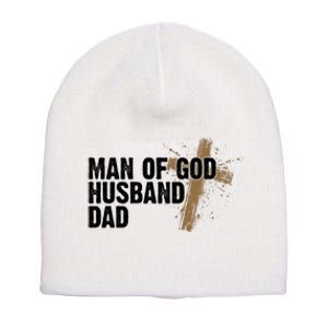 Man Of God Husband Dad Religious Cross Fathers Day Short Acrylic Beanie