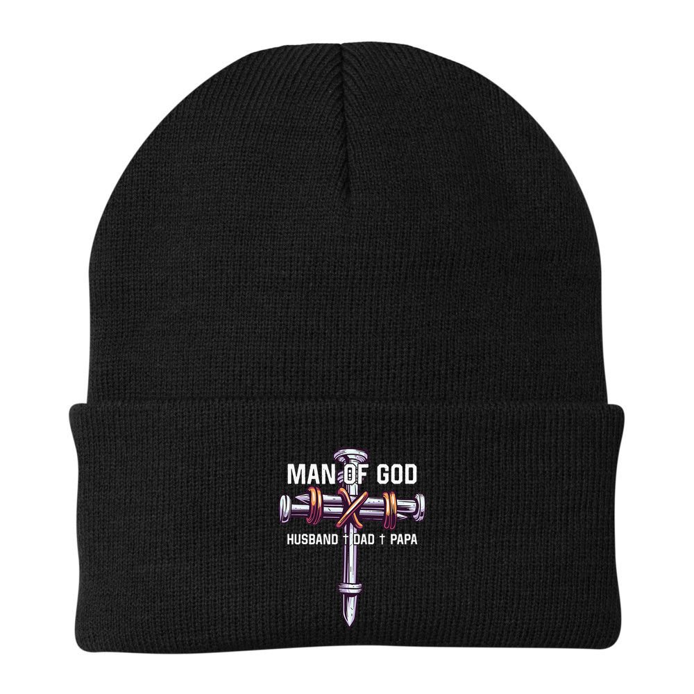 Man of God Husband Dad Papa Christian Fathers Day Beanie