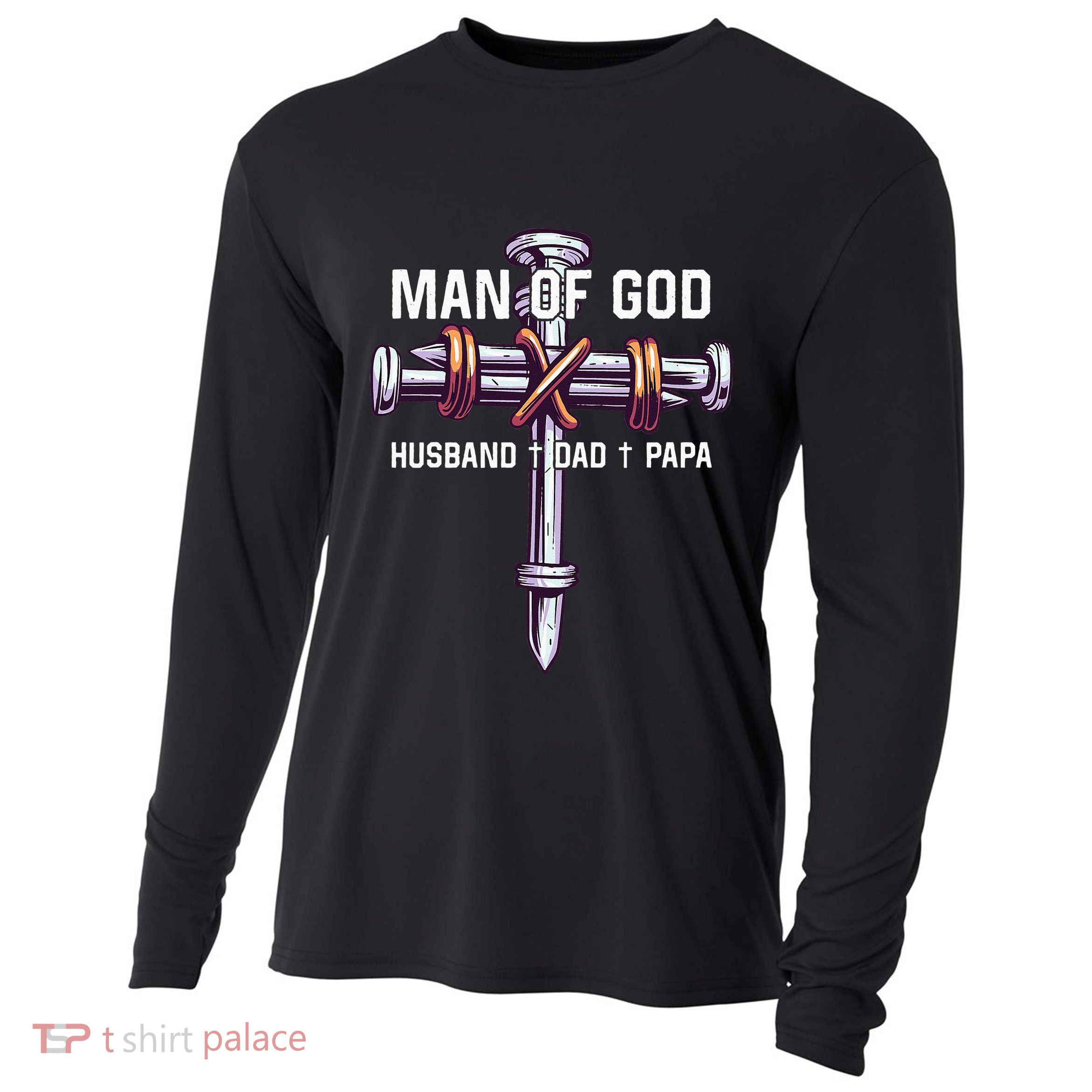 Man of God Husband Dad Papa Christian Fathers Day Cooling Performance Long Sleeve Crew