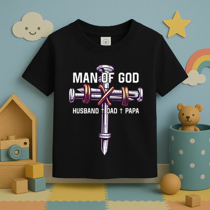 Man of God Husband Dad Papa Christian Fathers Day Toddler T-Shirt