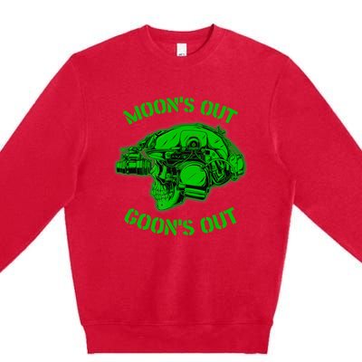 MOON'S OUT GOON'S OUT Skull Helmet NVGs Military 'S Premium Crewneck Sweatshirt