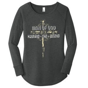 Man Of God Husband Dad Happy Fathers Day Proud Christian Women's Perfect Tri Tunic Long Sleeve Shirt