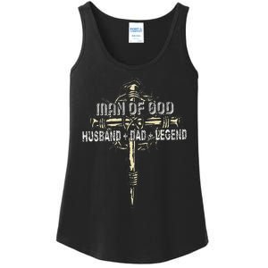 Man Of God Husband Dad Happy Fathers Day Proud Christian Ladies Essential Tank