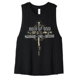 Man Of God Husband Dad Happy Fathers Day Proud Christian Women's Racerback Cropped Tank