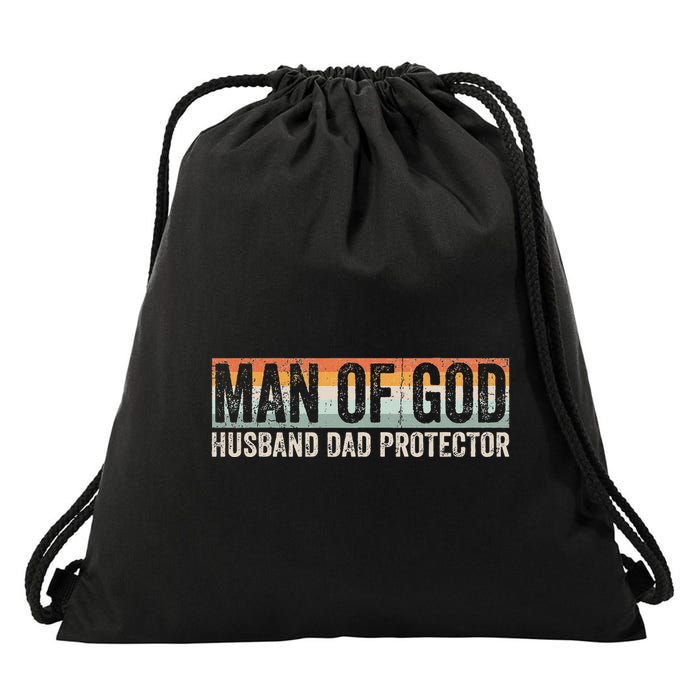 Man Of God Husband Dad Protector Christian Dad FatherS Day Drawstring Bag
