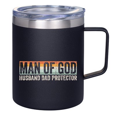 Man Of God Husband Dad Protector Christian Dad FatherS Day 12oz Stainless Steel Coffee Mug
