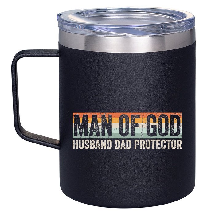 Man Of God Husband Dad Protector Christian Dad FatherS Day 12oz Stainless Steel Coffee Mug