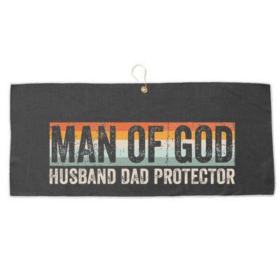 Man Of God Husband Dad Protector Christian Dad FatherS Day Large Microfiber Waffle Golf Towel