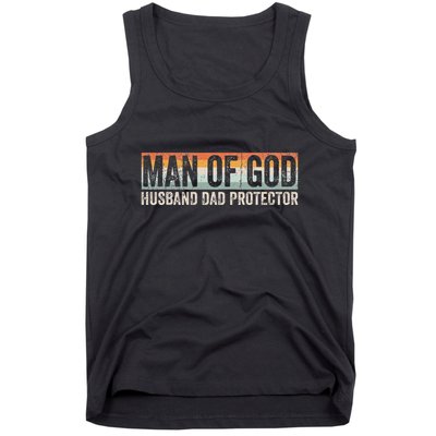 Man Of God Husband Dad Protector Christian Dad FatherS Day Tank Top
