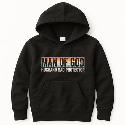 Man Of God Husband Dad Protector Christian Dad FatherS Day Kids Hoodie