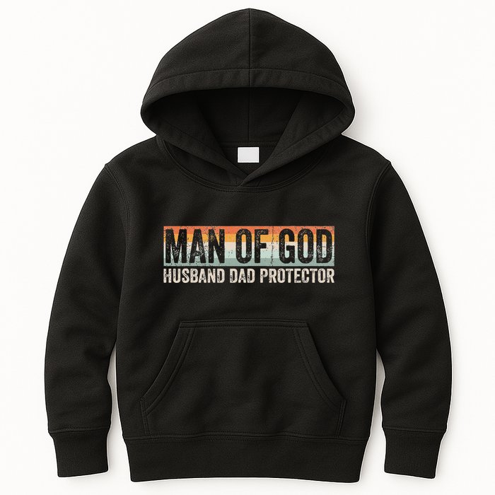 Man Of God Husband Dad Protector Christian Dad FatherS Day Kids Hoodie