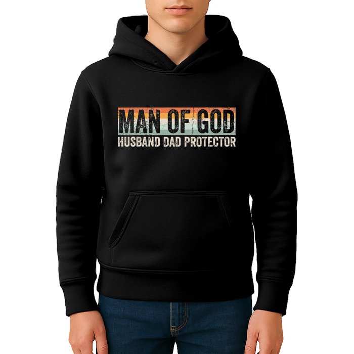 Man Of God Husband Dad Protector Christian Dad FatherS Day Kids Hoodie
