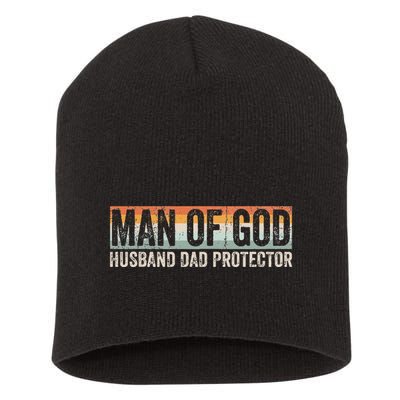 Man Of God Husband Dad Protector Christian Dad FatherS Day Short Acrylic Beanie