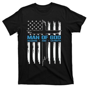 Man Of God Cross American Flag Jesus Christian Tee T-Shirt