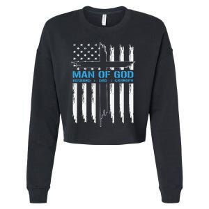 Man Of God Cross American Flag Jesus Christian Tee Cropped Pullover Crew