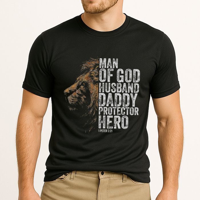 Man Of God Husband Daddy Protector Hero Fathers Gift Dad Cooling Performance Crew T-Shirt