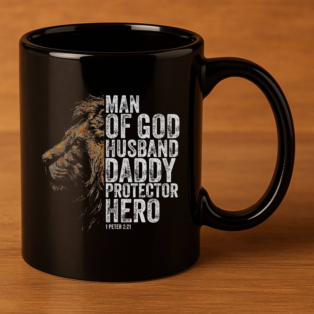 Man Of God Husband Daddy Protector Hero Fathers Gift Dad 11oz C Handle Ceramic Mug