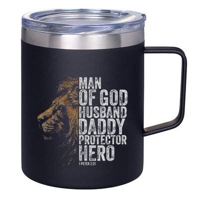 Man Of God Husband Daddy Protector Hero Fathers Gift Dad 12oz Stainless Steel Coffee Mug