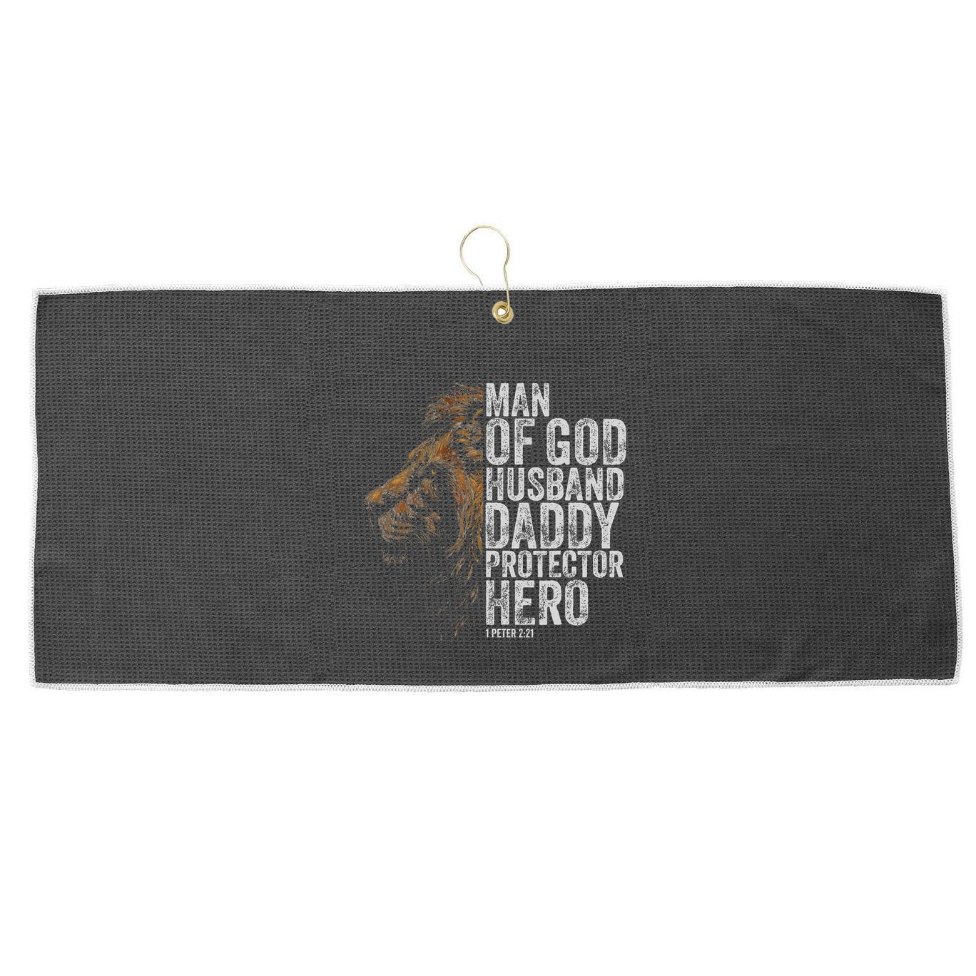 Man Of God Husband Daddy Protector Hero Fathers Gift Dad Large Microfiber Waffle Golf Towel