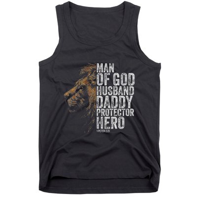Man Of God Husband Daddy Protector Hero Fathers Gift Dad Tank Top