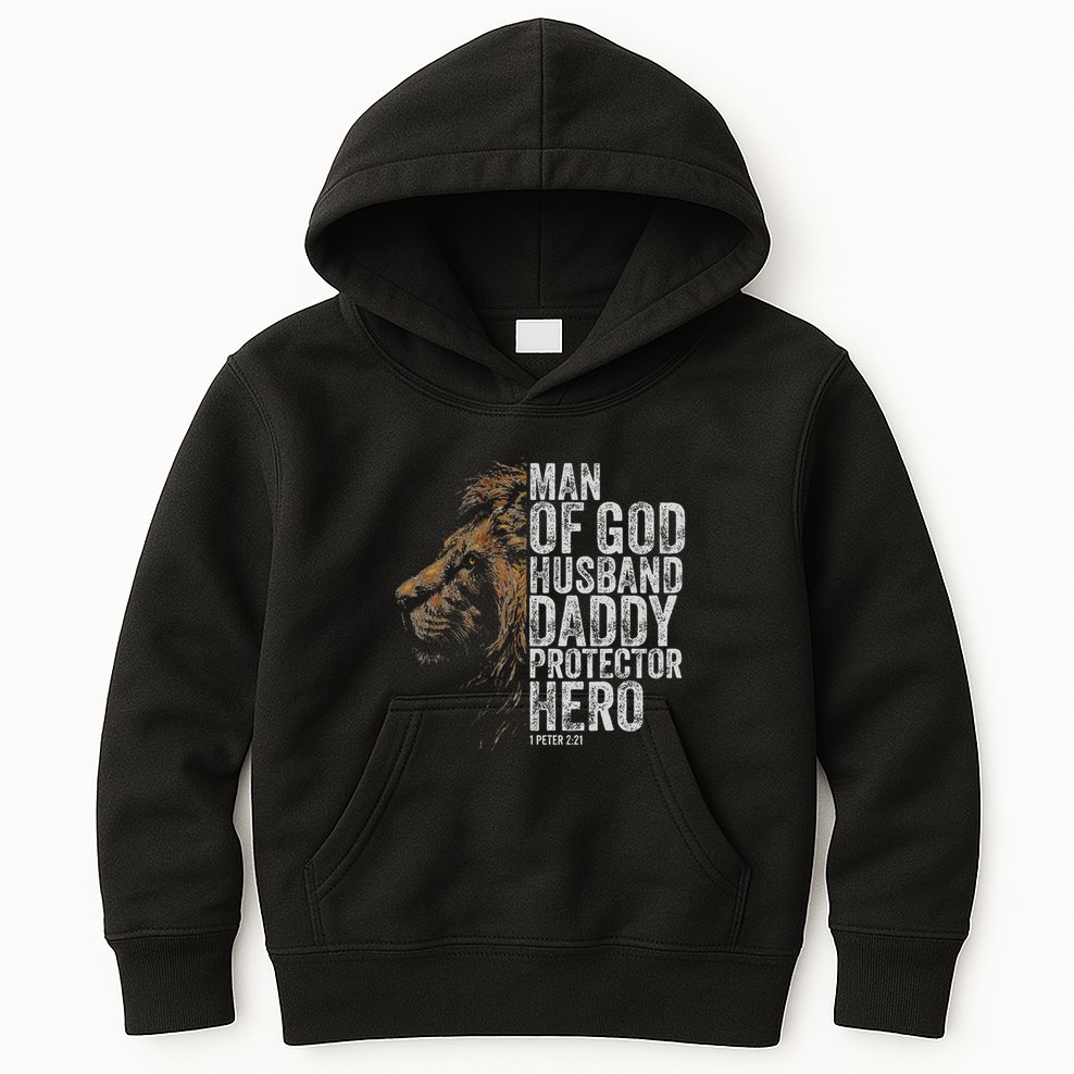 Man Of God Husband Daddy Protector Hero Fathers Gift Dad Kids Hoodie