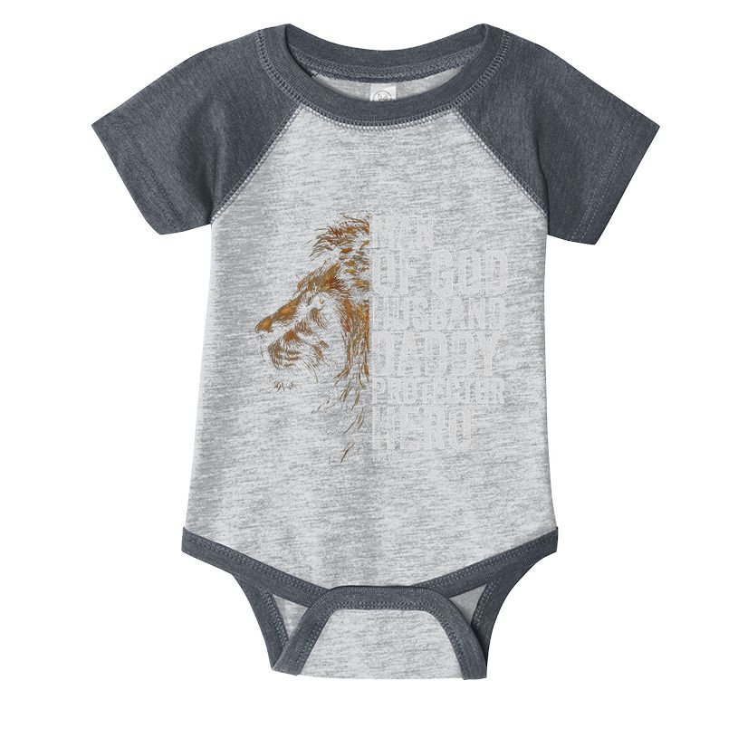 Man Of God Husband Daddy Protector Hero Fathers Gift Dad Infant Baby Jersey Bodysuit