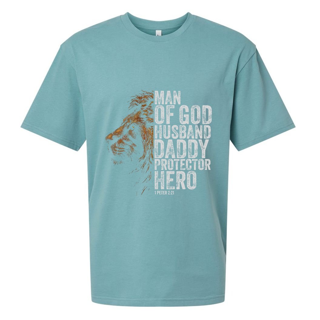 Man Of God Husband Daddy Protector Hero Fathers Gift Dad Sueded Cloud Jersey T-Shirt