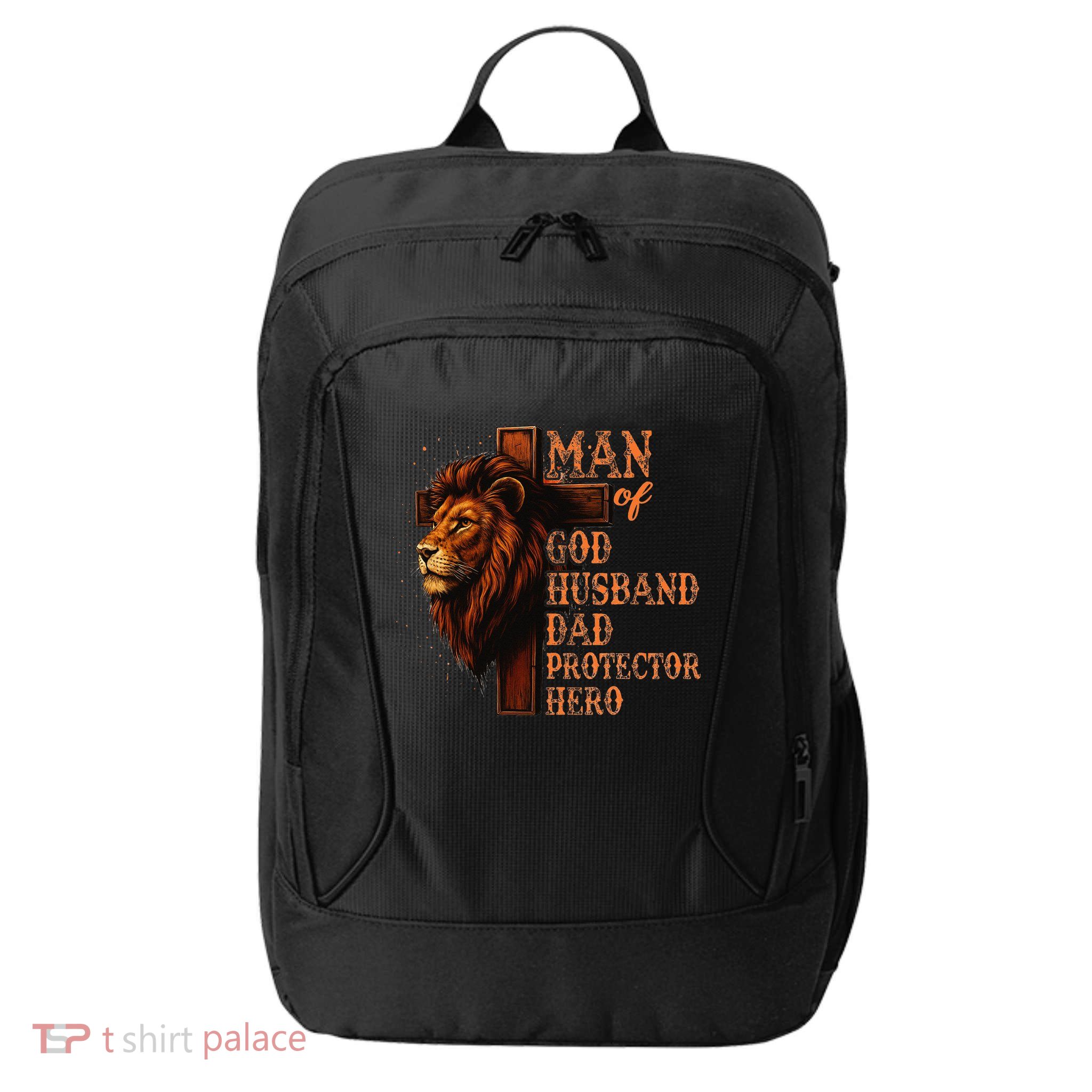 Man Of God Husband Daddy Protector Hero Lion Fathers Day City Backpack
