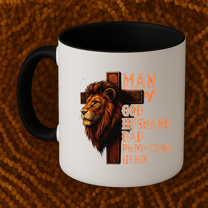 Man Of God Husband Daddy Protector Hero Lion Fathers Day Mug