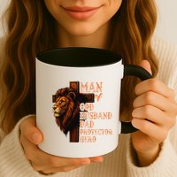Man Of God Husband Daddy Protector Hero Lion Fathers Day Mug