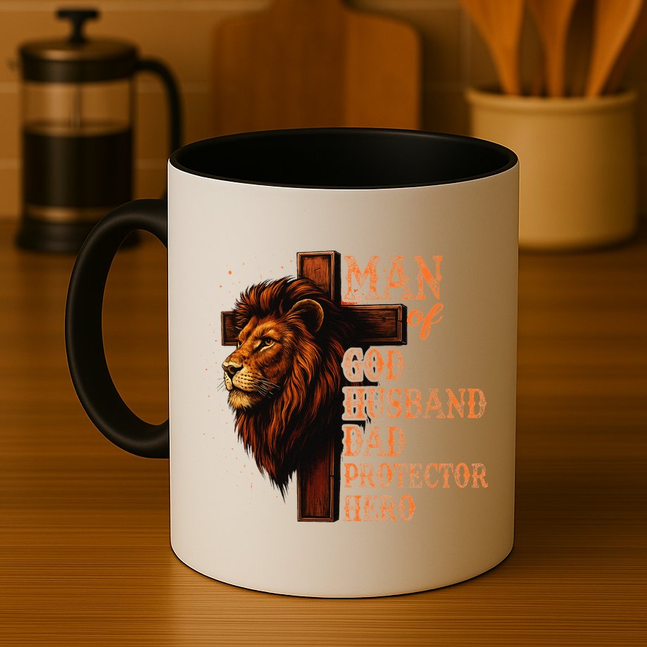 Man Of God Husband Daddy Protector Hero Lion Fathers Day Mug