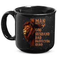 Man Of God Husband Daddy Protector Hero Lion Fathers Day 15oz Campfire Ceramic Mug