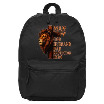 Man Of God Husband Daddy Protector Hero Lion Fathers Day 16 in Basic Backpack