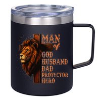 Man Of God Husband Daddy Protector Hero Lion Fathers Day 12oz Stainless Steel Coffee Mug
