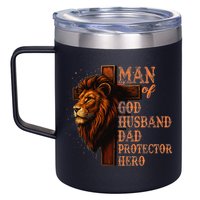 Man Of God Husband Daddy Protector Hero Lion Fathers Day 12oz Stainless Steel Coffee Mug