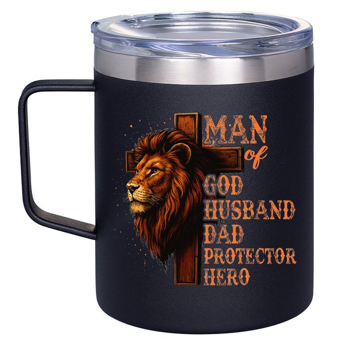 Man Of God Husband Daddy Protector Hero Lion Fathers Day 12oz Stainless Steel Coffee Mug