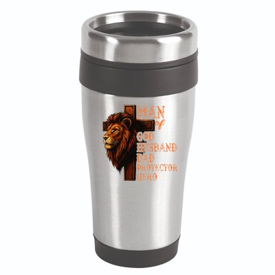 Man Of God Husband Daddy Protector Hero Lion Fathers Day 16oz Travel Tumbler