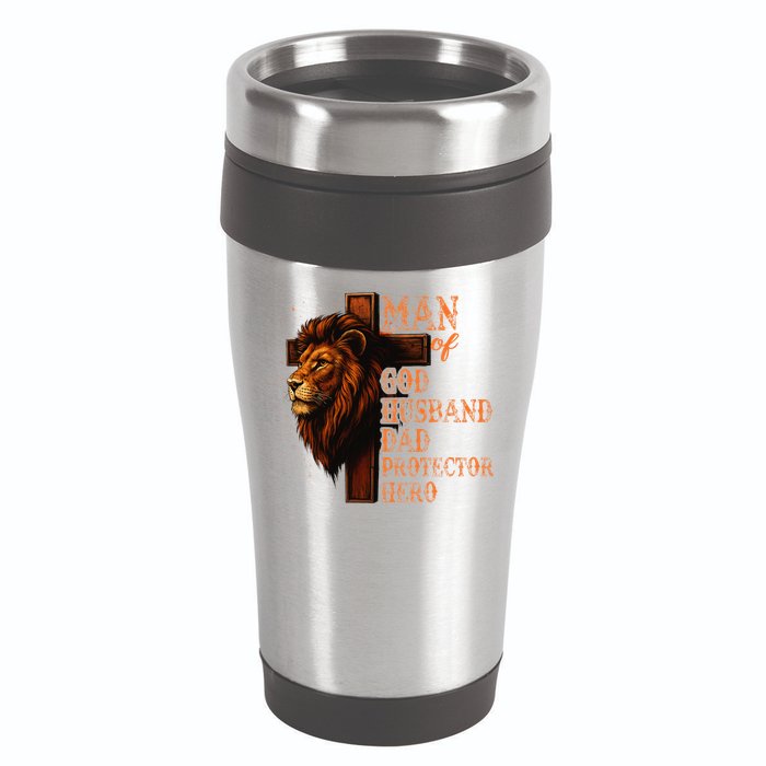 Man Of God Husband Daddy Protector Hero Lion Fathers Day 16oz Travel Tumbler