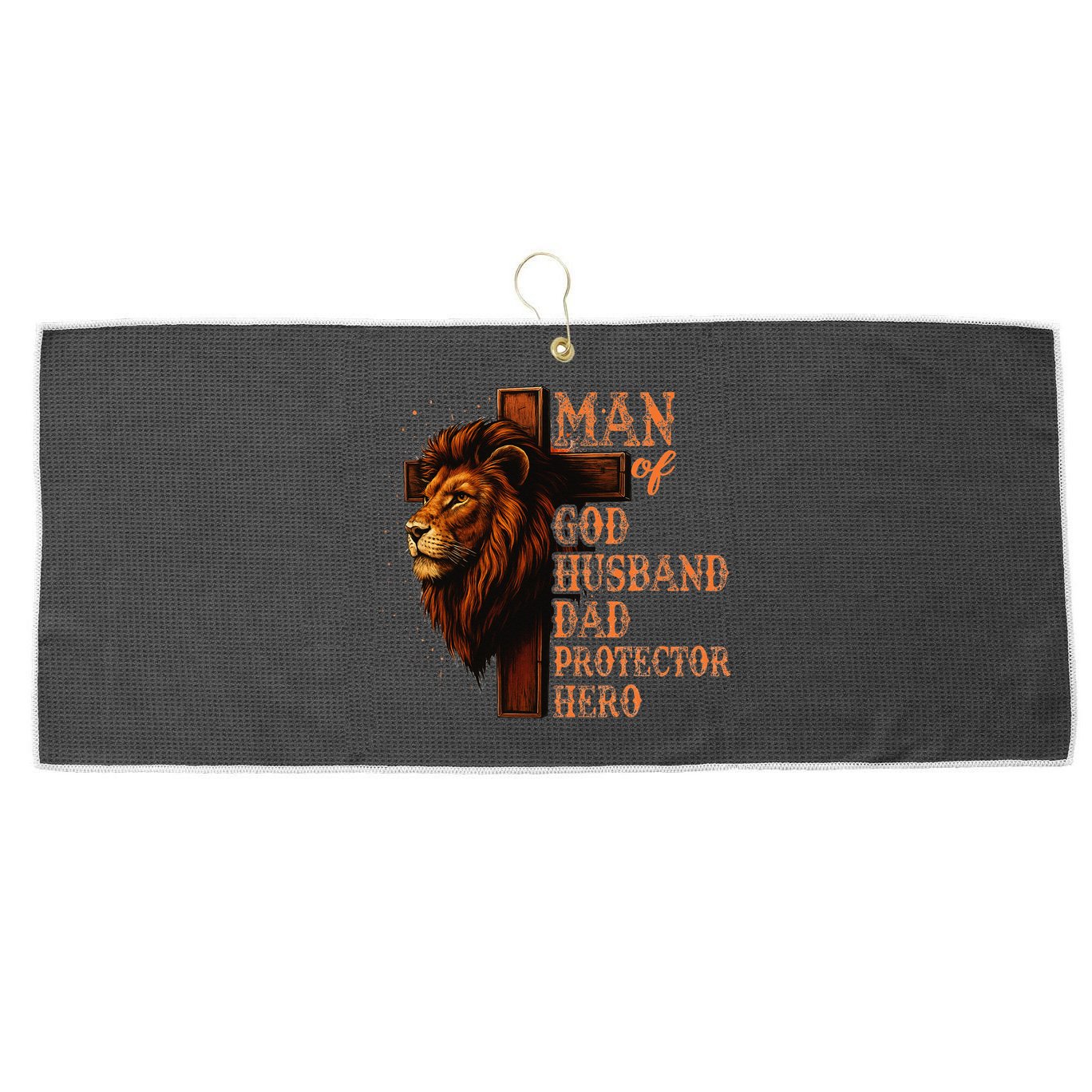 Man Of God Husband Daddy Protector Hero Lion Fathers Day Large Microfiber Waffle Golf Towel