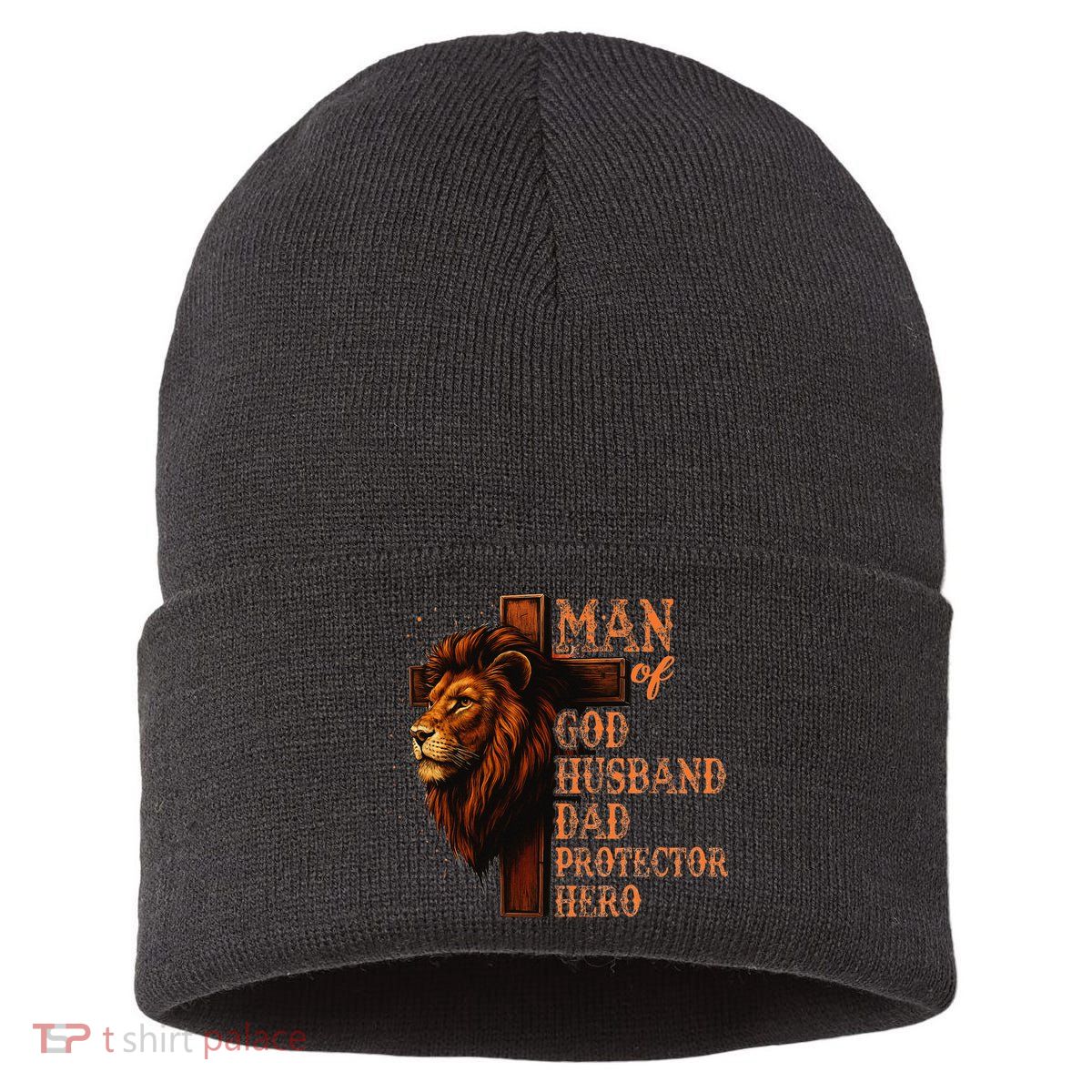Man Of God Husband Daddy Protector Hero Lion Fathers Day Sustainable Knit Beanie