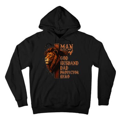 Man Of God Husband Daddy Protector Hero Lion Fathers Day Tall Hoodie