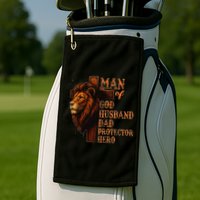 Man Of God Husband Daddy Protector Hero Lion Fathers Day Golf Towel