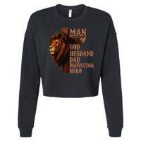 Man Of God Husband Daddy Protector Hero Lion Fathers Day Cropped Pullover Crew