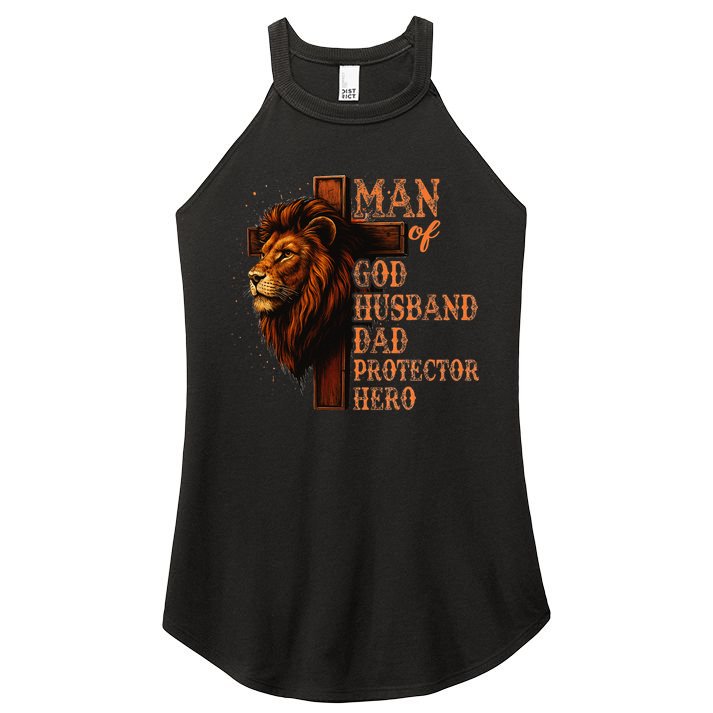 Man Of God Husband Daddy Protector Hero Lion Fathers Day Women's Perfect Tri Rocker Tank