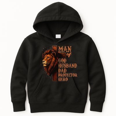 Man Of God Husband Daddy Protector Hero Lion Fathers Day Kids Hoodie
