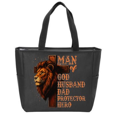 Man Of God Husband Daddy Protector Hero Lion Fathers Day Zip Tote Bag