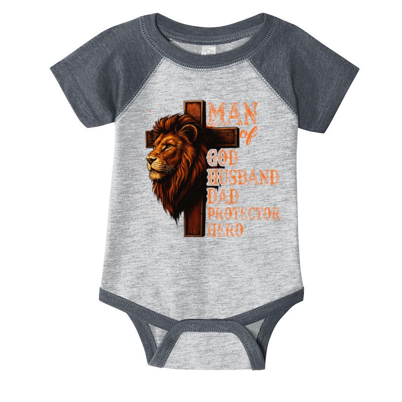 Man Of God Husband Daddy Protector Hero Lion Fathers Day Infant Baby Jersey Bodysuit
