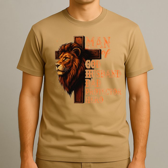 Man Of God Husband Daddy Protector Hero Lion Fathers Day T-Shirt