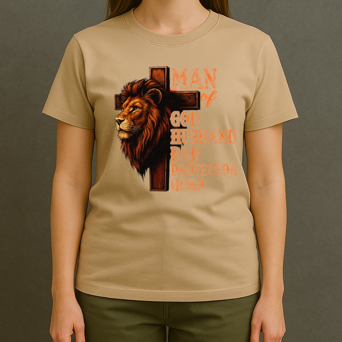 Man Of God Husband Daddy Protector Hero Lion Fathers Day T-Shirt